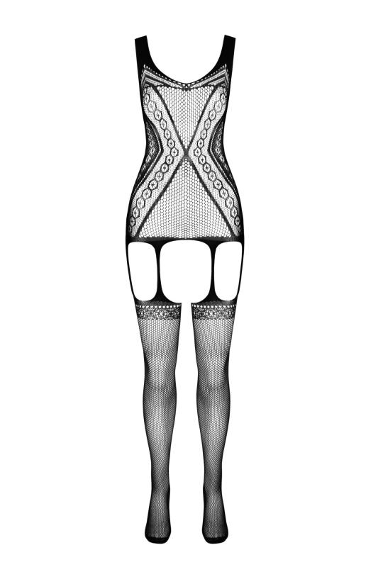 SO7080 Бодістокінг Passion ECO BS007 red, з доступом, силуетний малюнок, імітація підв’язок