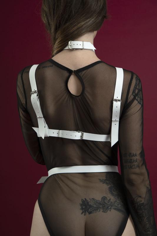 SO3438 Портупея на грудь Feral Feelings - Harness Bra, лиф, натуральная кожа, цвет белый