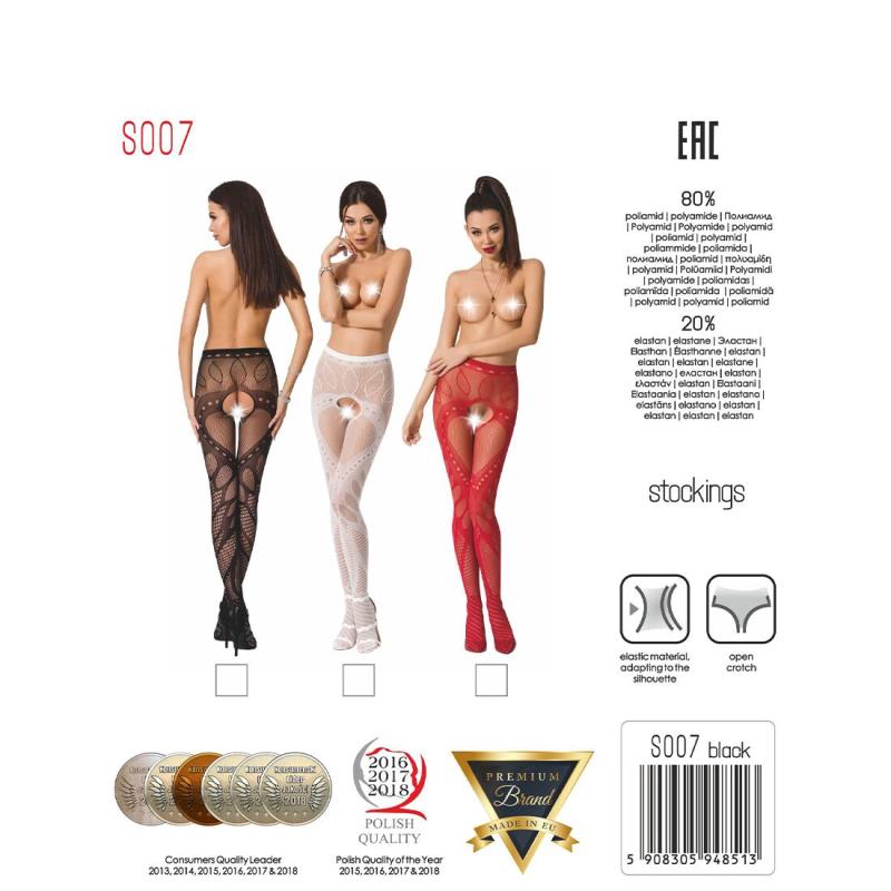 PSS007B Еротичні колготки-бодістокінг Passion S007 black, гарні ажурні колготки з вирізом