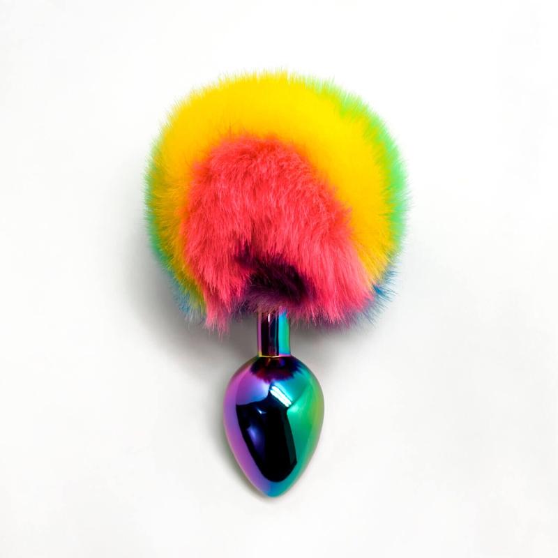 SO7433 Анальная пробка Wooomy Filippi L, с пушистым хвостиком, диаметр 4 см, длина 9 см.