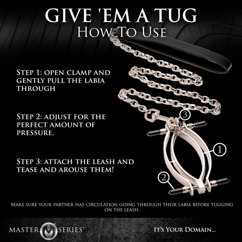SO8797 Затискач для статевих губ з повідцем Master Series Pussy Tugger Adjustable Vagina Clamp with Chain