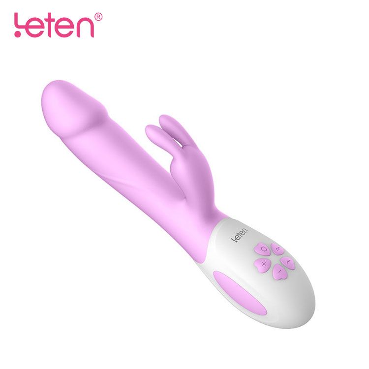 SO3599 Вібратор-кролик з масажними стволом і підігрівом Leten Alina Purple, два мотори