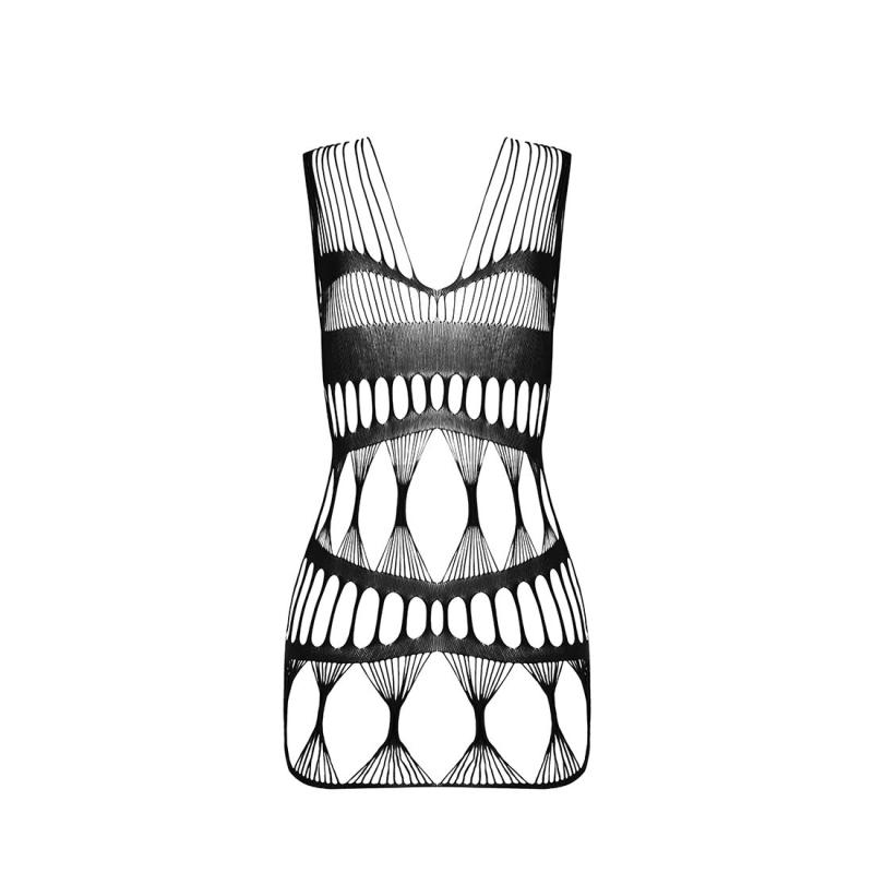SO6385 Бодістокінг-сукня Passion BS089 black, міні, плетіння у вигляді павутини