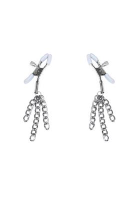 Затискачі для сосків з пензликами Feral Feelings - Nipple clamps Tassels, срібло/білий