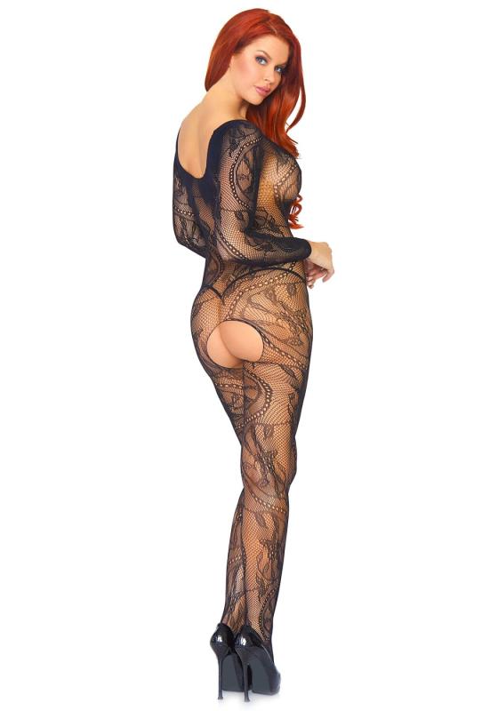 SO8617 Бодістокінг Leg Avenue Swirl Lace Bodystocking One size Black, ажурна тканина, доступ