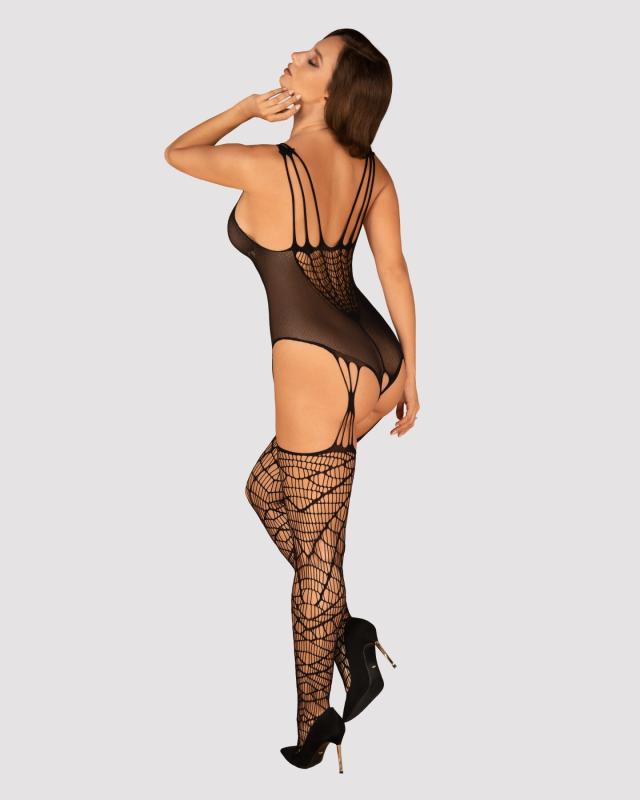 SO7247 Ажурный бодистокинг под паутину Obsessive Bodystocking G325 black S/M/L, черный, комбинезон, имитаци