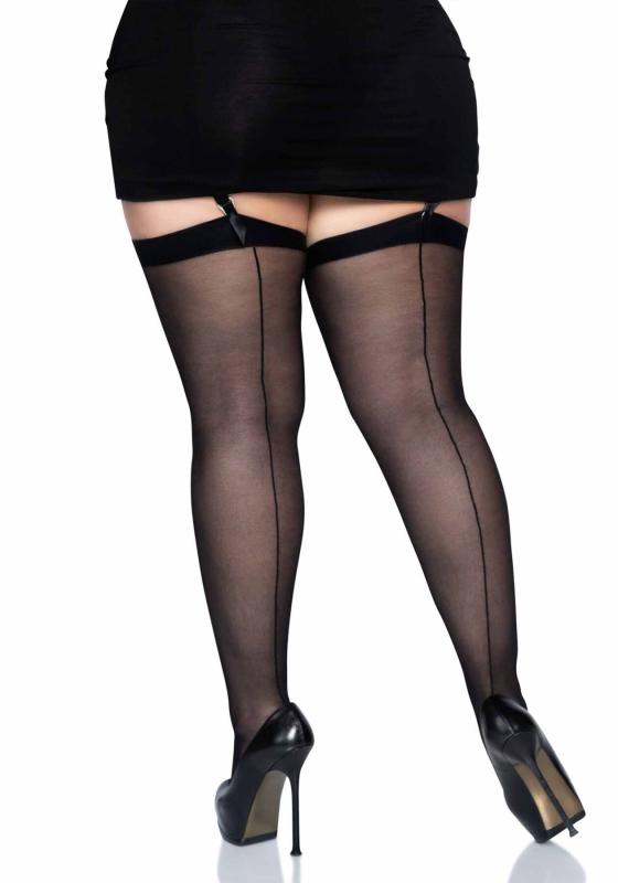SO7912 Прозрачные чулки со швом Leg Avenue Sheer backseam stockings Black, plus size