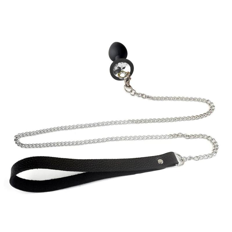 SO6181 Силіконова анальна пробка Art of Sex Metal Anal Plug with Leash size L з повідцем Black