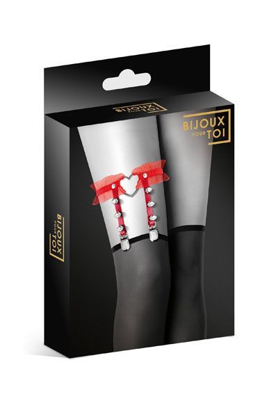 SO2224 Гартер на ногу Bijoux Pour Toi - WITH HEART AND SPIKES Red, сексуальная подвязка с сердечком