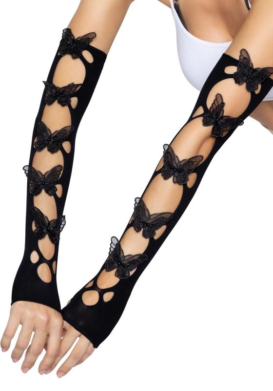 SO8575 Мітенки Leg Avenue Butterfly applique arm warmers Black, метелики