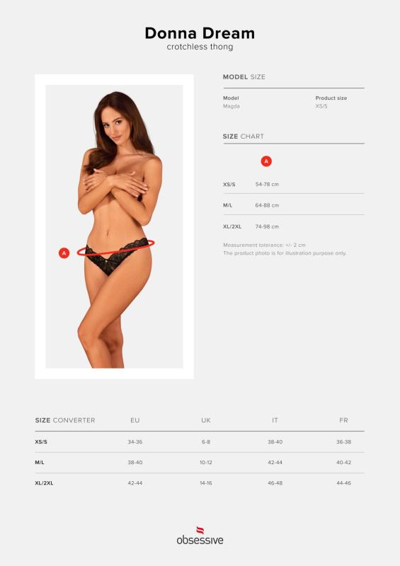 SO8642 Мереживні стрінги Obsessive Donna Dream crotchless thong XS/S Black, відкритий доступ