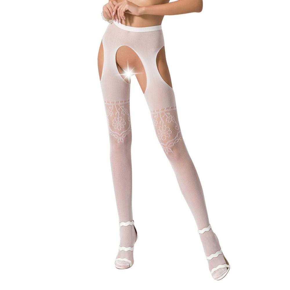 PSS017W Эротические колготки-бодистокинг Passion S017 white, имитация ажурных чулок и пояса