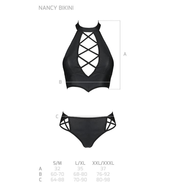 SO5367 Комплект из эко-кожи Nancy Bikini black L/XL - Passion, бра и трусики с имитацией шнуровки