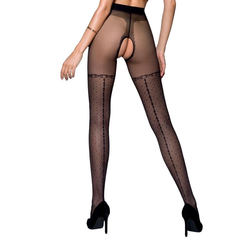 SO5822 Колготки с открытым доступом, имитация чулок TIOPEN 014 black 1/2 (20 den) — Passion