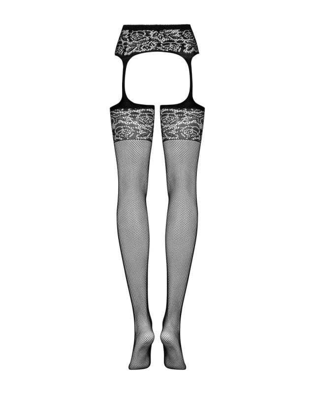 SO7273 Сітчасті панчохи-стокінги з імітацією гартерів Obsessive Garter stockings S500S/M/L, чорні, з доступ