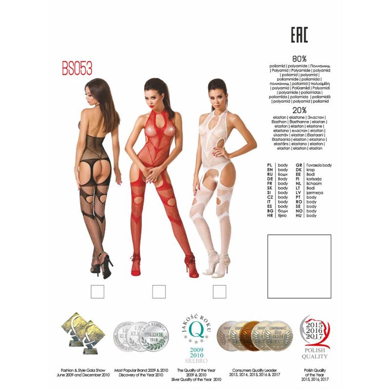 PBS053B Бодістокінг Passion BS053 black, комбінезон, імітація панчох і пояса