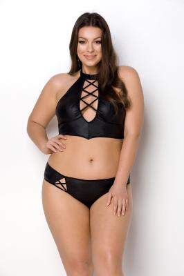 Комплект з екошкіри Passion Nancy Bikini 4XL/5XL black, бра та трусики з імітацією шнурівки