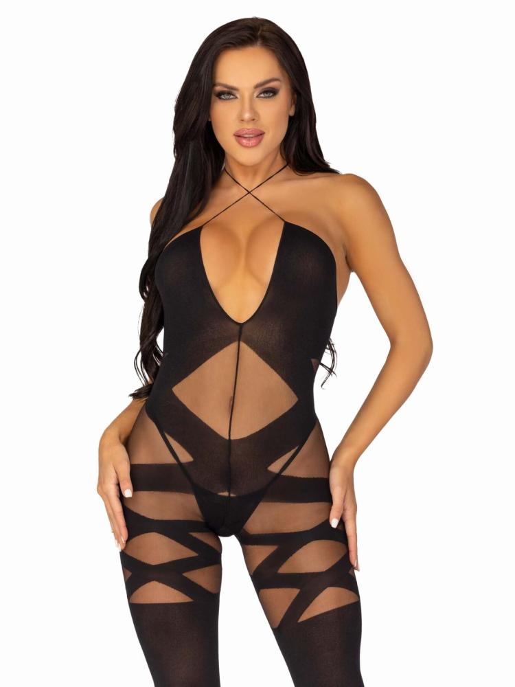 SO8619 Бодистокинг Leg Avenue Illusion halter bodystocking One size Black, доступ
