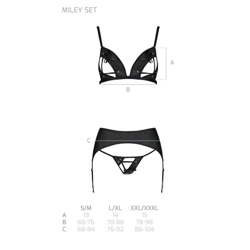 SO5773 Комплект из эко-кожи Passion Miley Set black XXL/XXXL: трусики, бюстгальтер, пояс для чулок