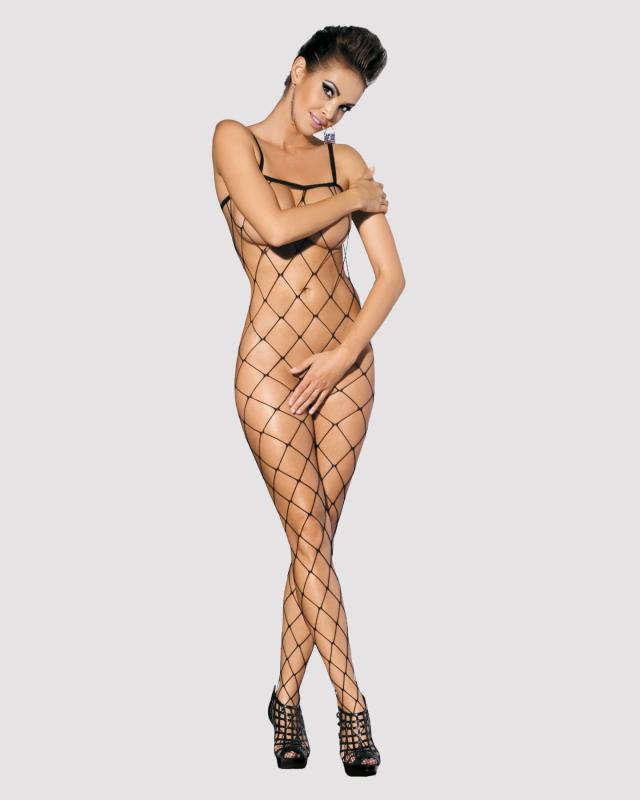 SO7251 Бодістокінг з великим вічком і відкритими грудьми Obsessive Bodystocking N102 S/M/L, чорний, комбіне