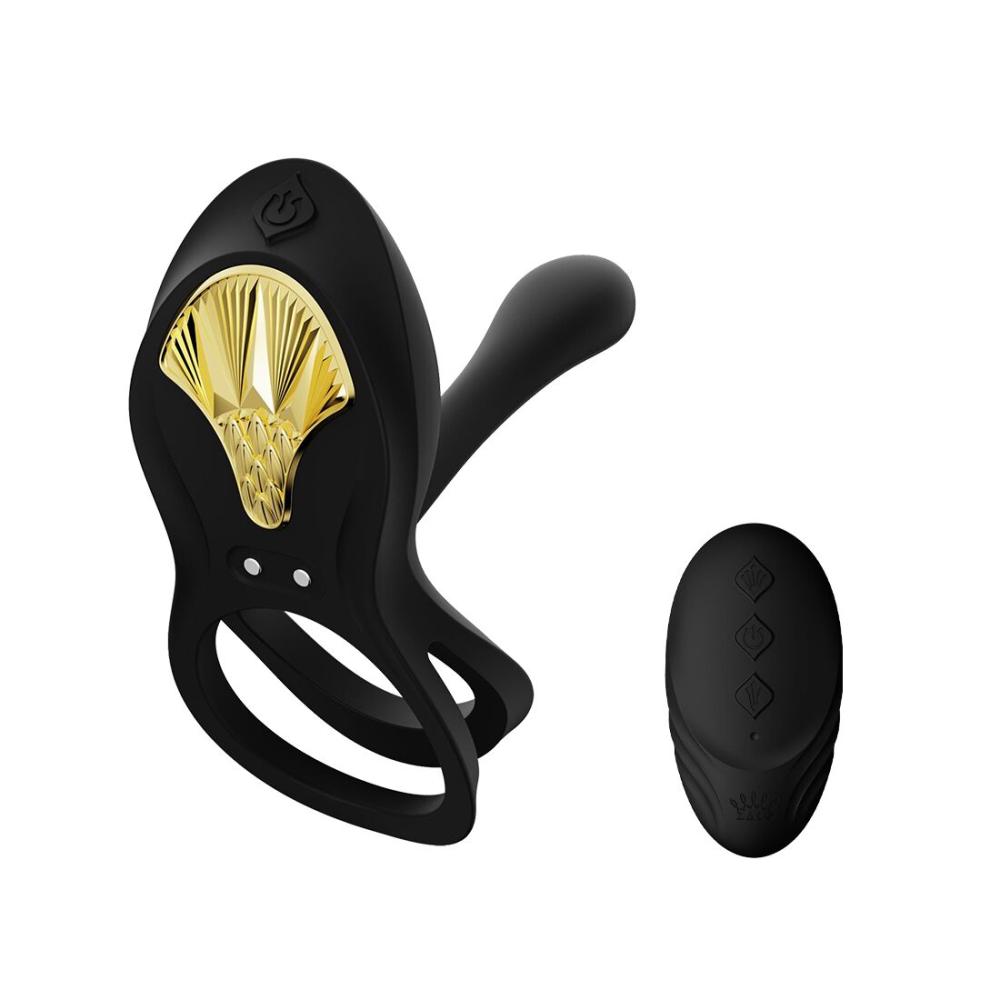 SO6646 Смарт-ерекційне кільце Zalo - BAYEK Obsidian Black, подвійне з ввідною частиною, пульт ДК