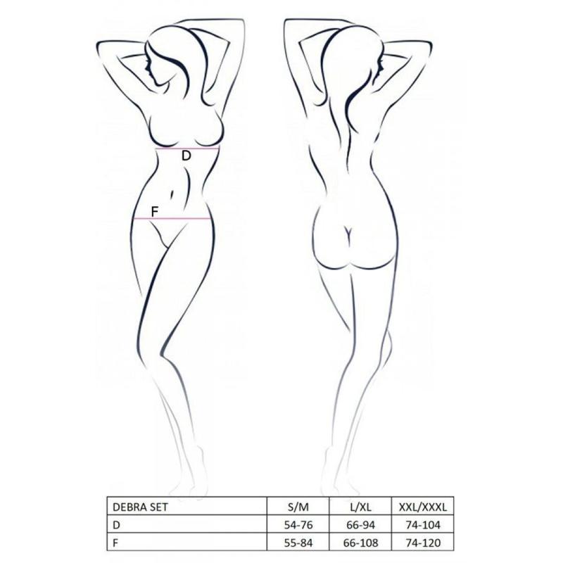 PS25602 Комплект білизни DEBRA SET black S/M - Passion Exclusive: стрепи: топ з декольте, трусики