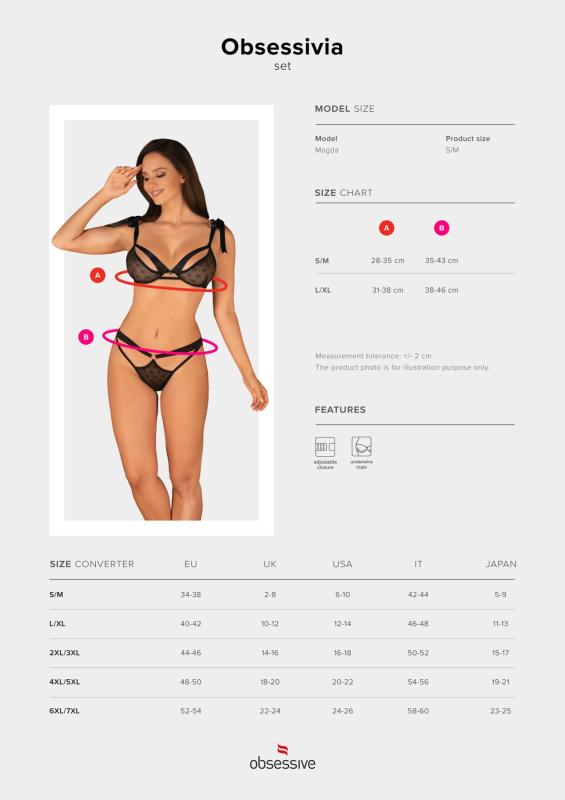 SO7298 Напівпрозорий еротичний комплект Obsessive Obsessivia 2-pcs set black L/XL, бюстгальтер та трусики,