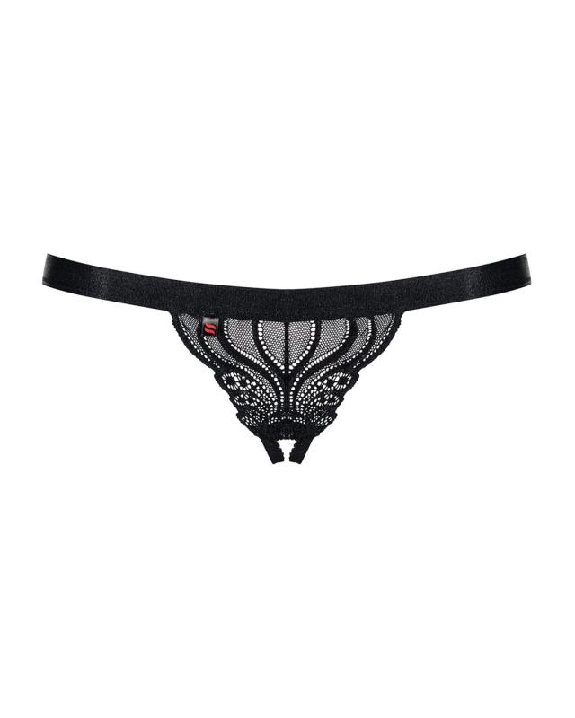 SO7174 Мереживні танги з доступом Obsessive 828-THC-1 crotchless thong L/XL, чорні