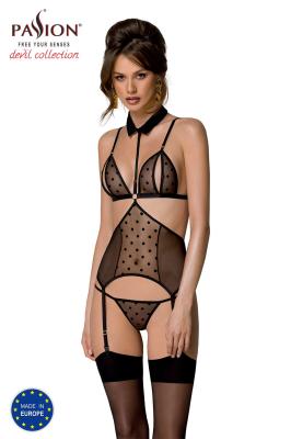 Корсет з відкритими грудьми Passion DOMINICA CORSET XXL/XXXL black, пажі для панчіх, стрінги