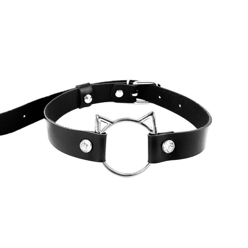 SO6798 Чокер на шию Киця Art of Sex - Kiti з натуральної шкіри, колір Чорний