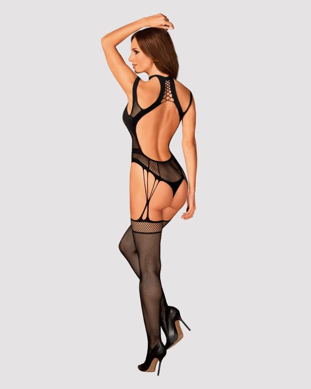 SO7248 Ажурный бодистокинг с отверстиями Obsessive Bodystocking G327 black S/M/L, черный, комбинезон, с дос