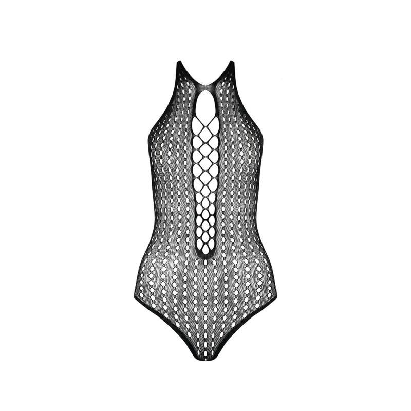 SO6382 Бодистокинг с декольте Passion BS088 black, имитация корсетной шнуровки
