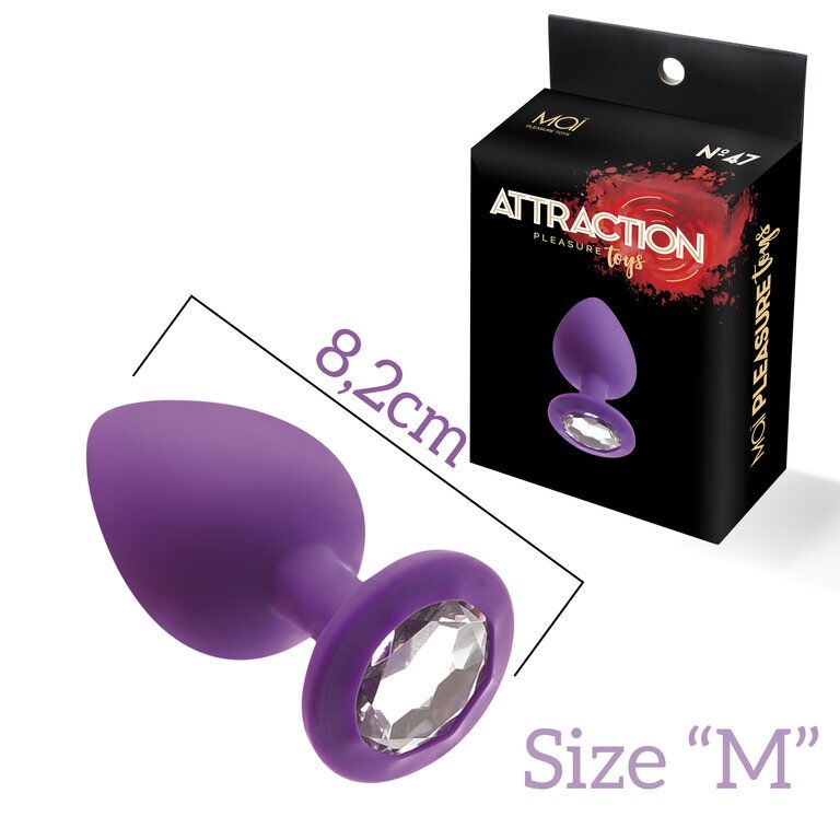 SO4626 Анальна пробка з кристалом MAI Attraction Toys №48 Purple, довжина 8,2 см, діаметр 3,5 см