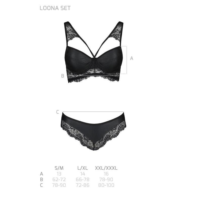 SO5362 Комплект из эко-кожи с кружевом Loona Set black S/M - Passion, бра и трусики