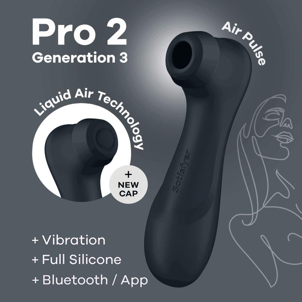 SO8404 Вакуумний кліторальний стимулятор Satisfyer Pro 2 Generation 3 with Liquid Air Connect App Dark Grey