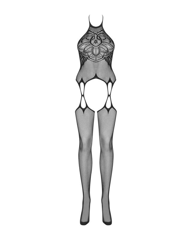 SO7240 Бодистокинг Obsessive Bodystocking G316 S/M/L, цветочный декор, скрещенные подвязки