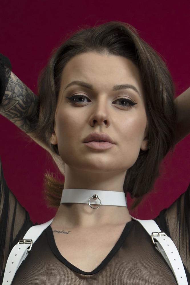 SO3429 Чокер с колечком для поводка Feral Feelings - Choker белый, натуральная кожа