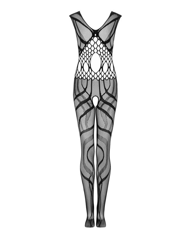 SO7249 Сетчатый бодистокинг с вырезами и рисунком Obsessive Bodystocking G328 S/M/L, черный, комбинезон