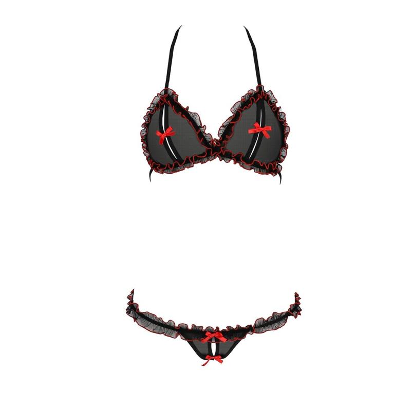EL15101 Комплект білизни GIANA BIKINI black L/XL Passion: напівпрозорі ліф і трусики з бантиками