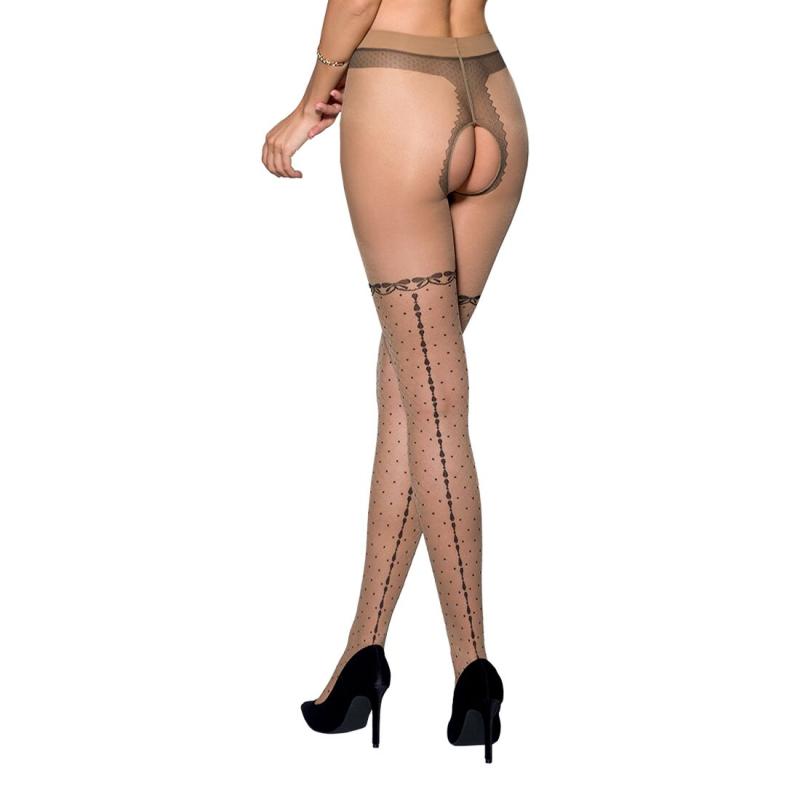 SO5820 Телесные колготки с открытым доступом, имитация чулок TIOPEN 014 beige 3/4 (20 den) — Passion