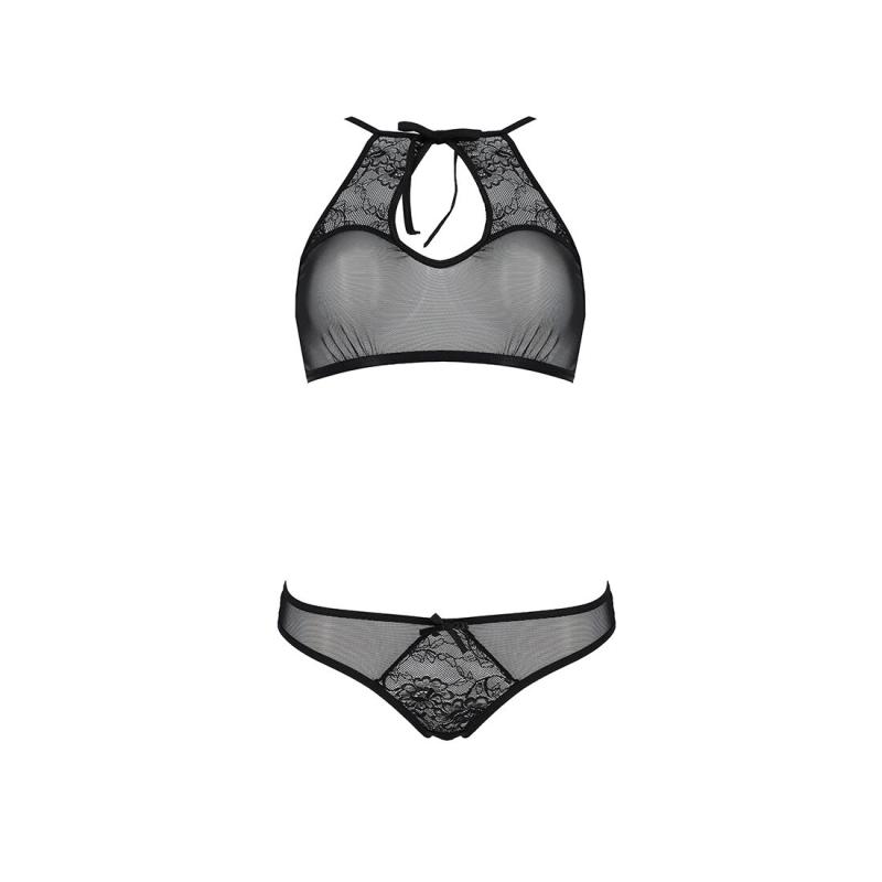 SO5841 Комплект: бра, трусики с ажурным декором и открытым шагом Ursula Set black L/XL — Passion