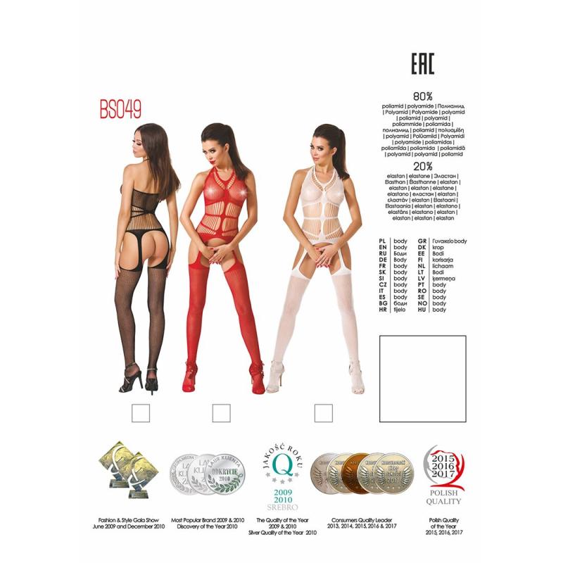 PBS049R Бодістокінг Passion BS049 red, комбінезон, імітація топа, панчох і пояса