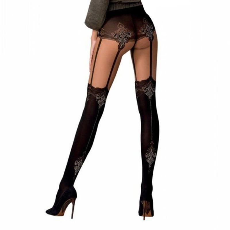 SO4288 Колготки з ефектом панчох на підв'язках Passion TI112 nero-gold 3/4 (60/20 den)