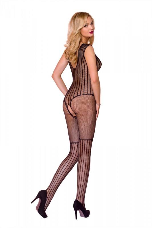 SO5335 Сітчастий чорний бодістокінг з малюнком боді та гетр Casmir CA006