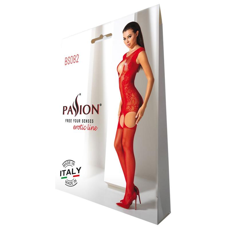 SO4736 Ажурний бодістокінг з панчохами Passion BS082 red