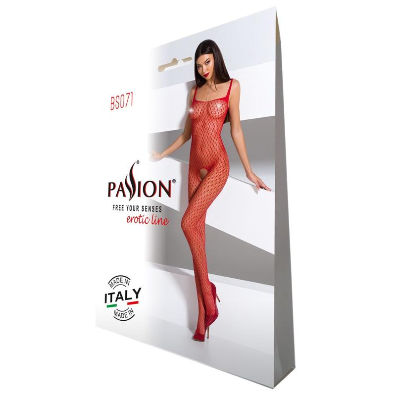 PBS071R Бодістокінг Passion BS071 red, комбінезон на бретелях