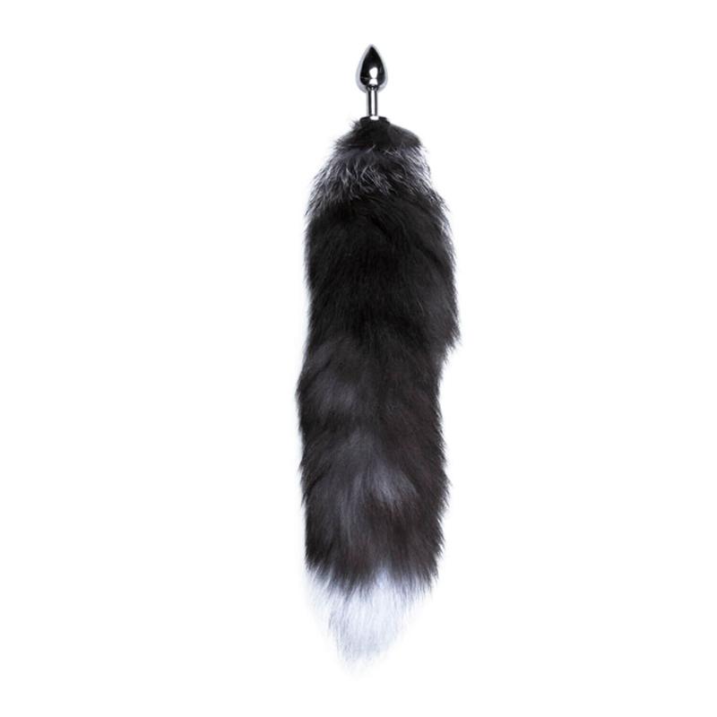 SO6321 Металева анальна пробка Лисячий хвіст Alive Black And White Fox Tail S, діаметр 2,9 см