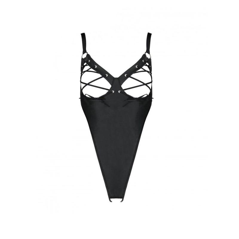 SO6405 Боді з екошкіри CELINE BODY black XXL/XXXL — Passion: з доступом, відкритий