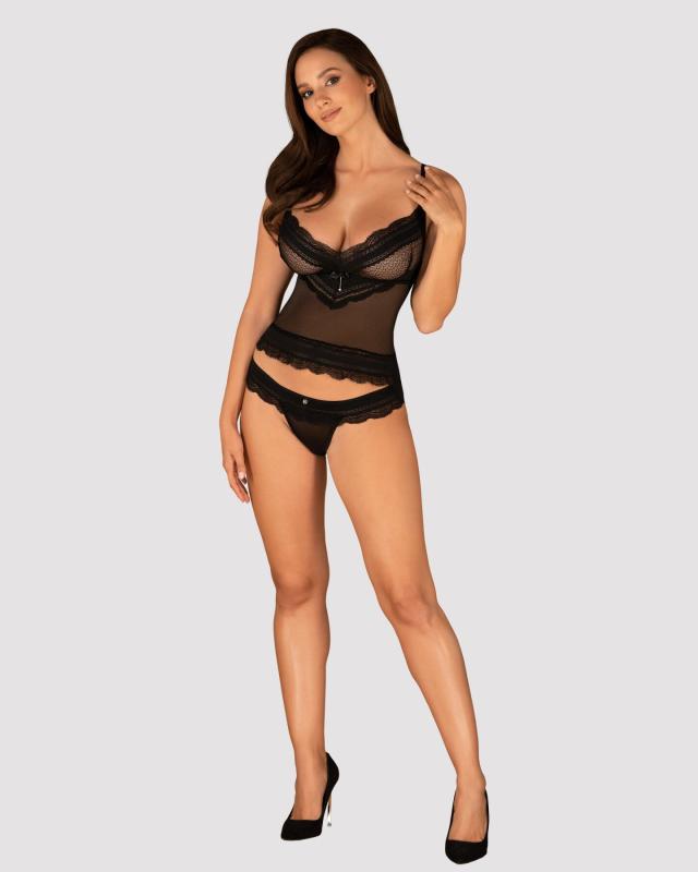 SO7285 Полупрозрачный набор с украшениями Obsessive Ivannes top & thong 2XL/3XL, черный, топ и танга