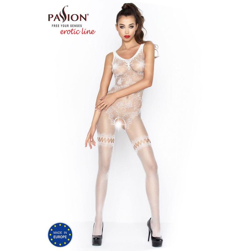 PBS045W Бодістокінг Passion BS045 white, комбінезон, імітація панчох і боді